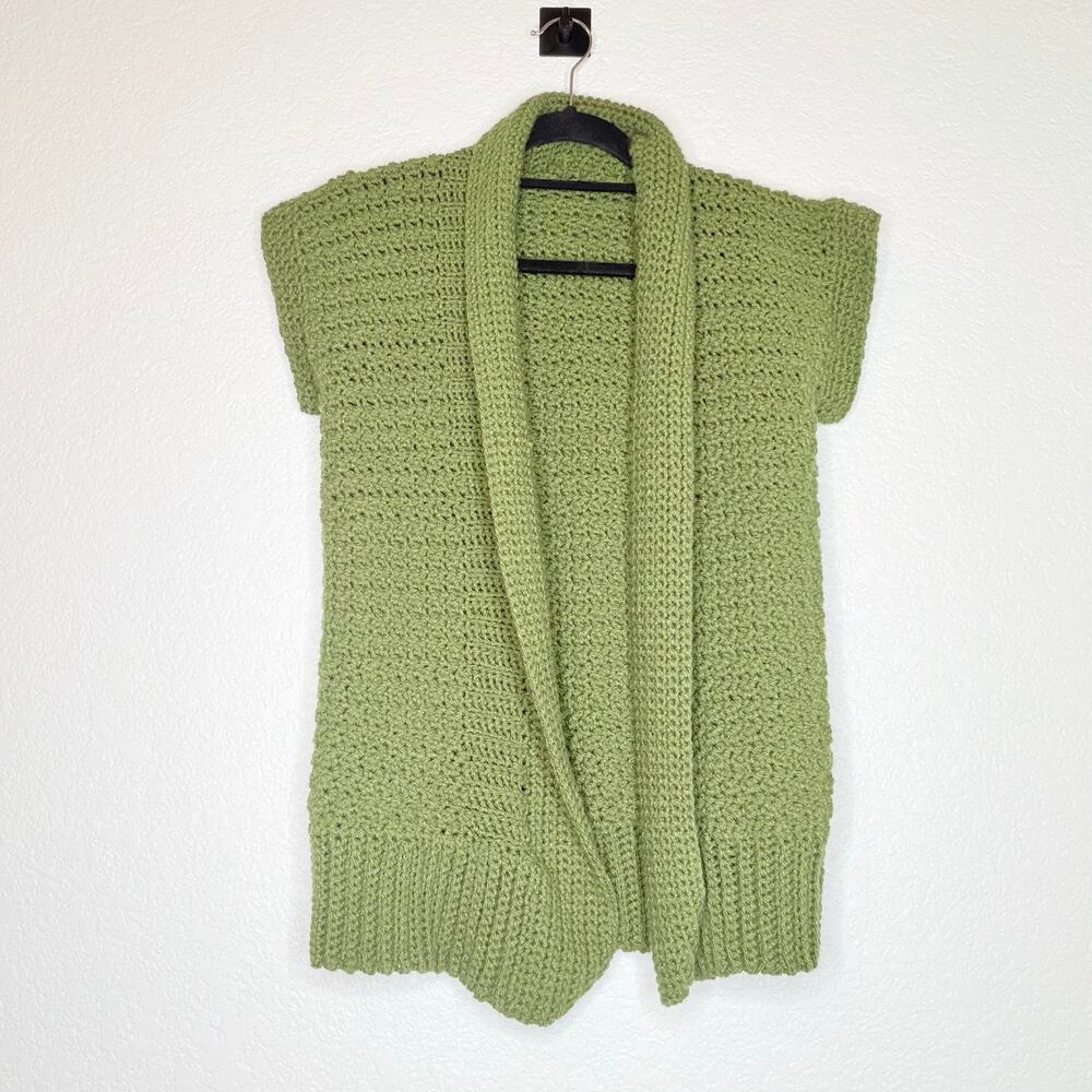 Hand-Crocheted Olive Green Open Front Sweater Vest | Chunky Knit | Artisan Made